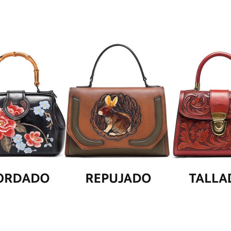 Bolsos artesanales con bordado, repujado y tallado para tiendas y distribuidores